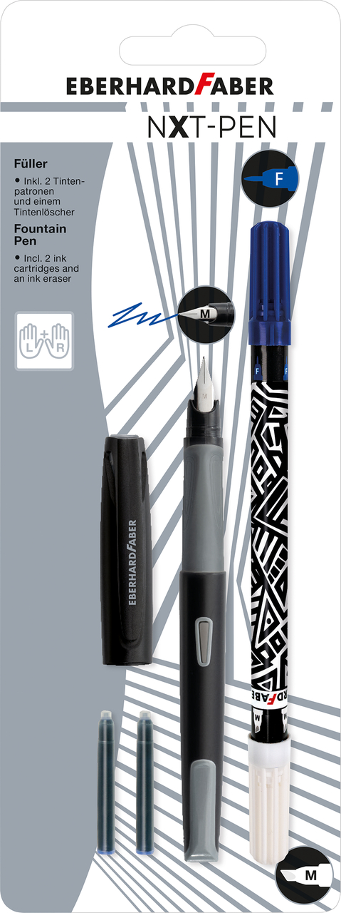 Blister stilou scolar nxt gri-negru + 2 cartuse cerneala + pic eberhard faber [0]