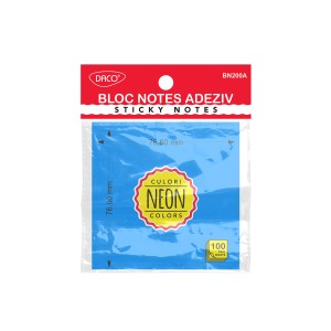 Birotică și Papetărie - Bloc notes adeziv 76x76 albastru neon daco bn200a