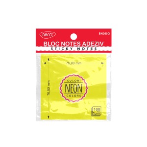 Birotică și Papetărie - Bloc notes adeziv 76x76 galben neon daco bn200g