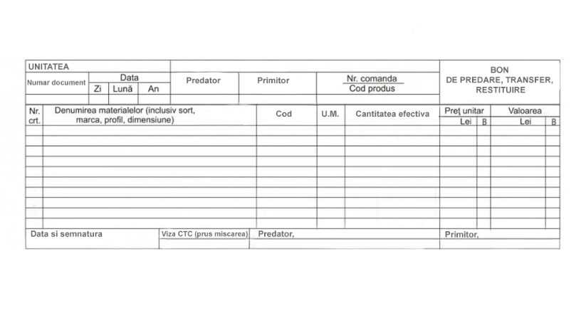 Registre și cuburi de hârtie - Bon predare transfer restituire
