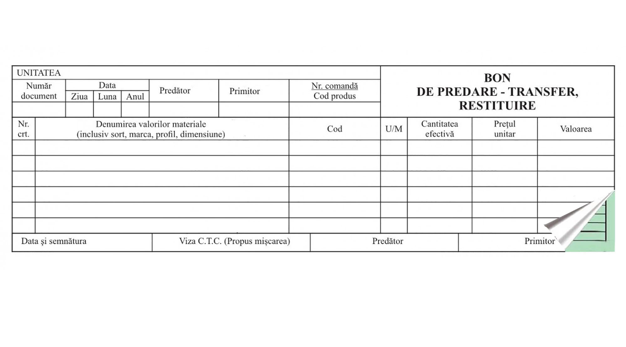 Registre și cuburi de hârtie - Bon predare transfer restituire autocopiativ