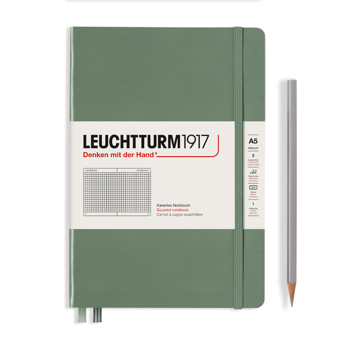 Caiet a5 aritmetica coperta rigida olive leuchtturm