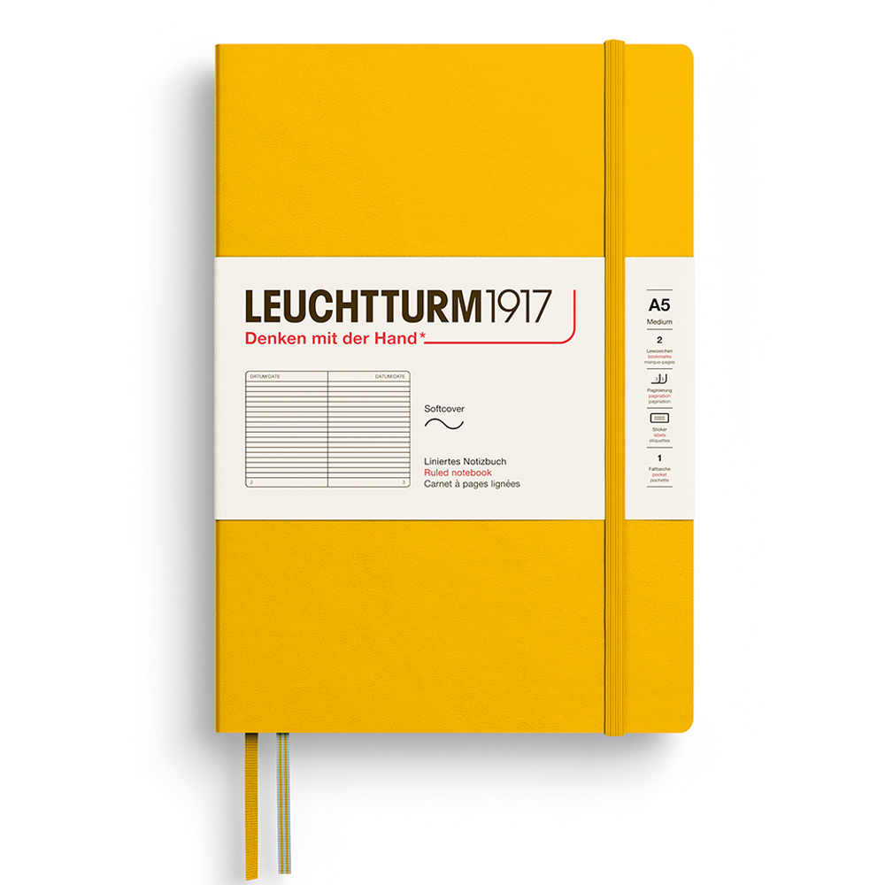 Caiet a5 dictando coperta flexibila galben floarea soarelui leuchtturm