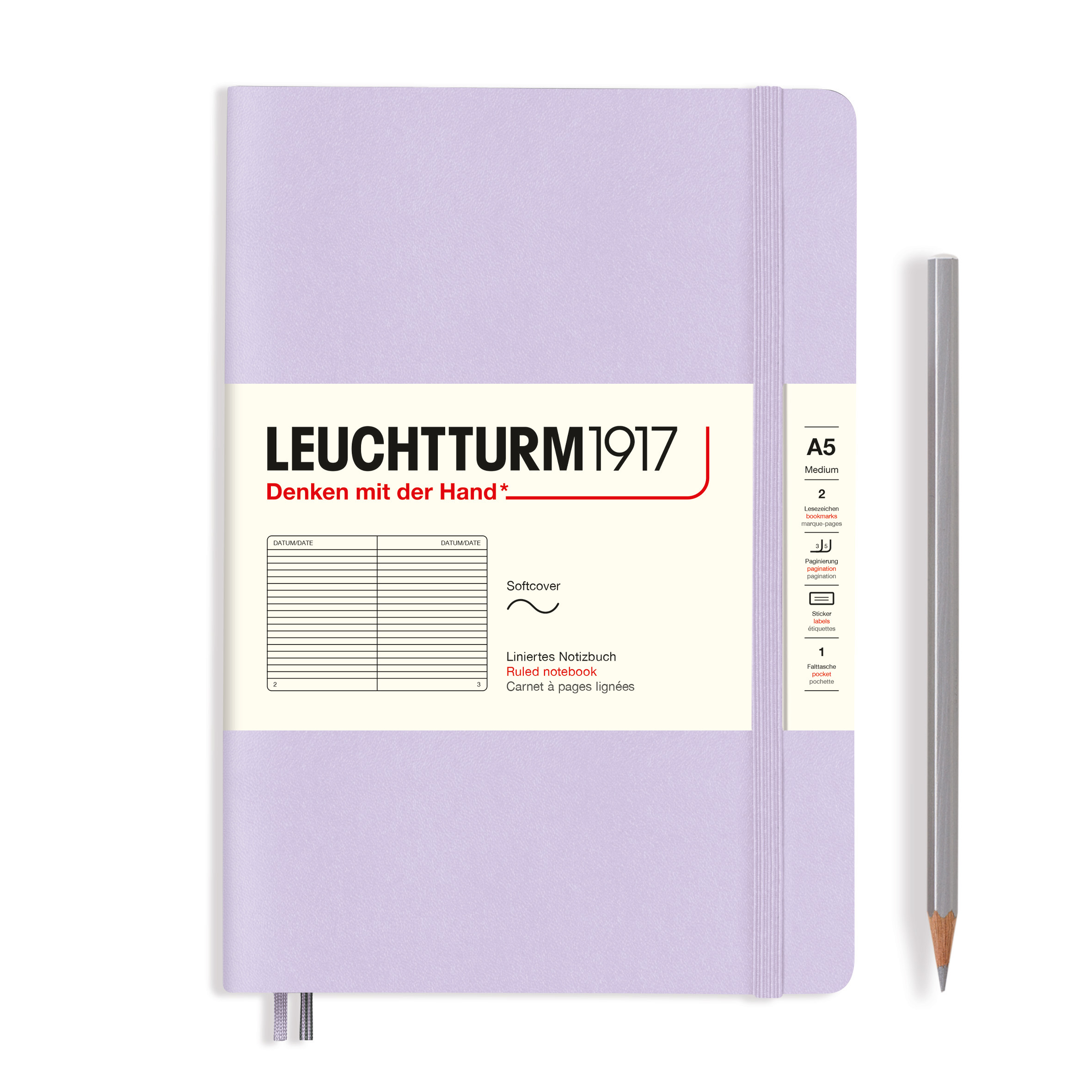 Caiet a5 dictando coperta flexibila lila leuchtturm