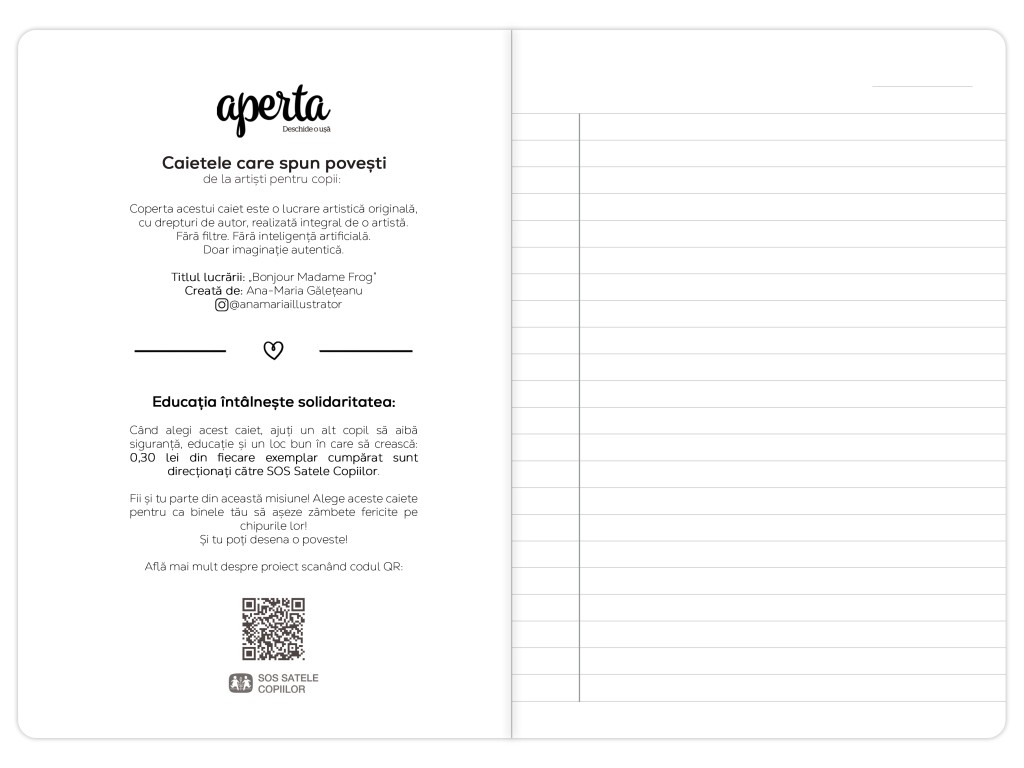 Caiet Aperta, Bonjour Madame Frog, A5, 48 file, 80g, Dictando [1]