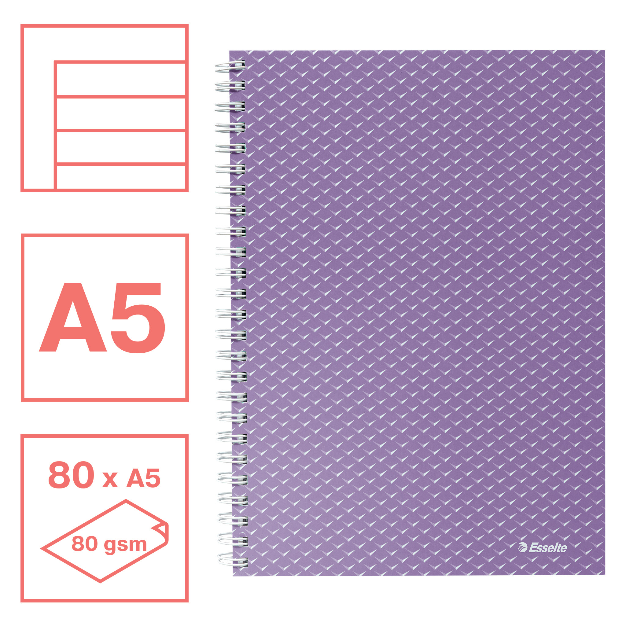 Caiet birou spira a5 80 file dictando lavanda coperta carton colour'breeze esselte [1]