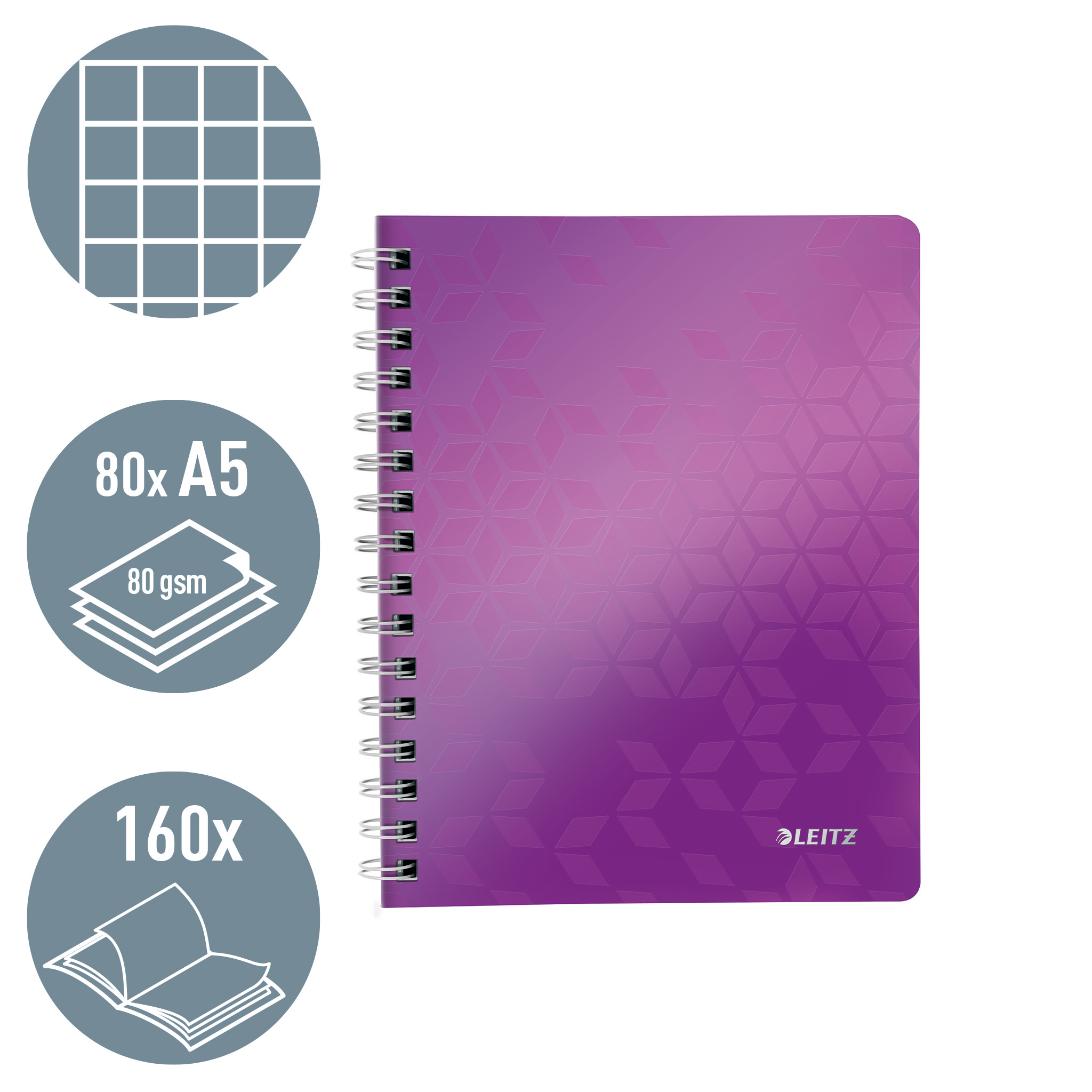 Caiet birou spira a5 aritmetica mov coperta pp wow leitz [2]