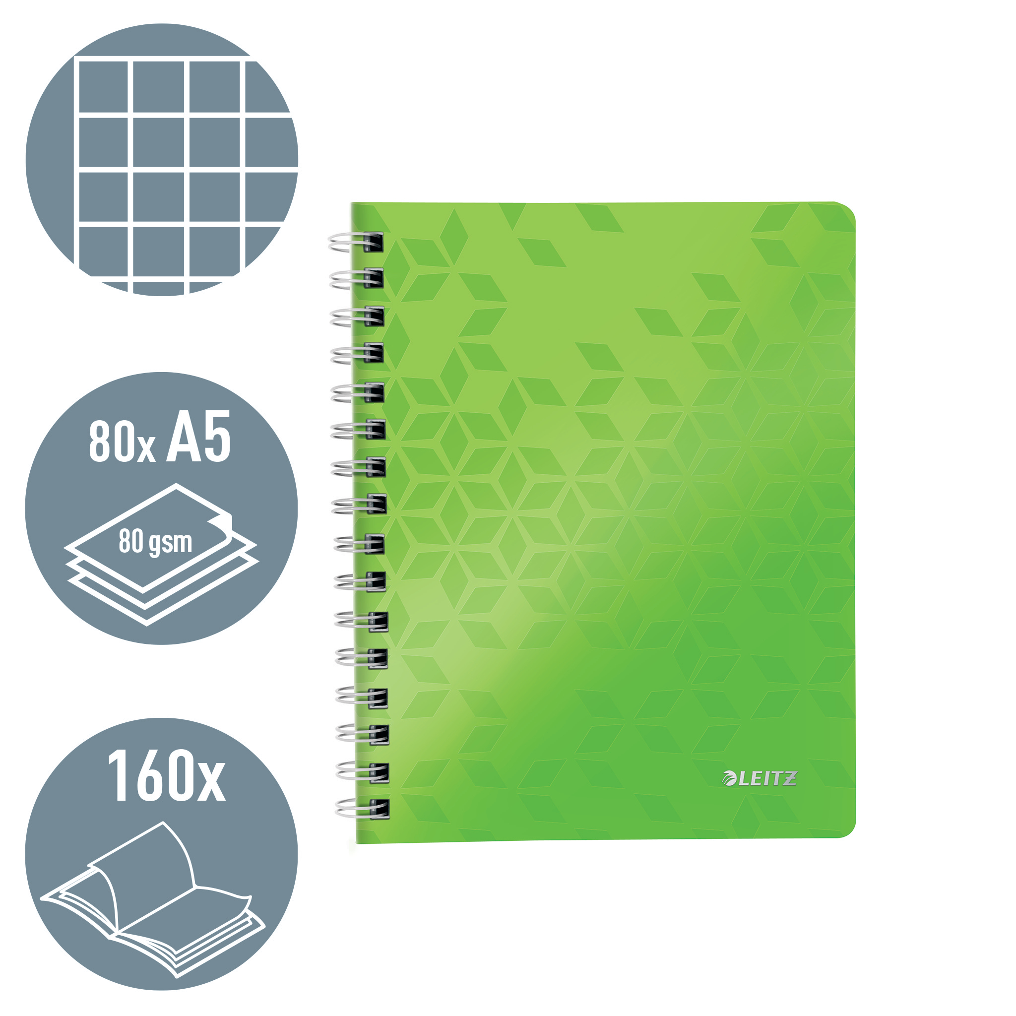 Caiet birou spira a5 aritmetica verde coperta pp wow leitz [2]