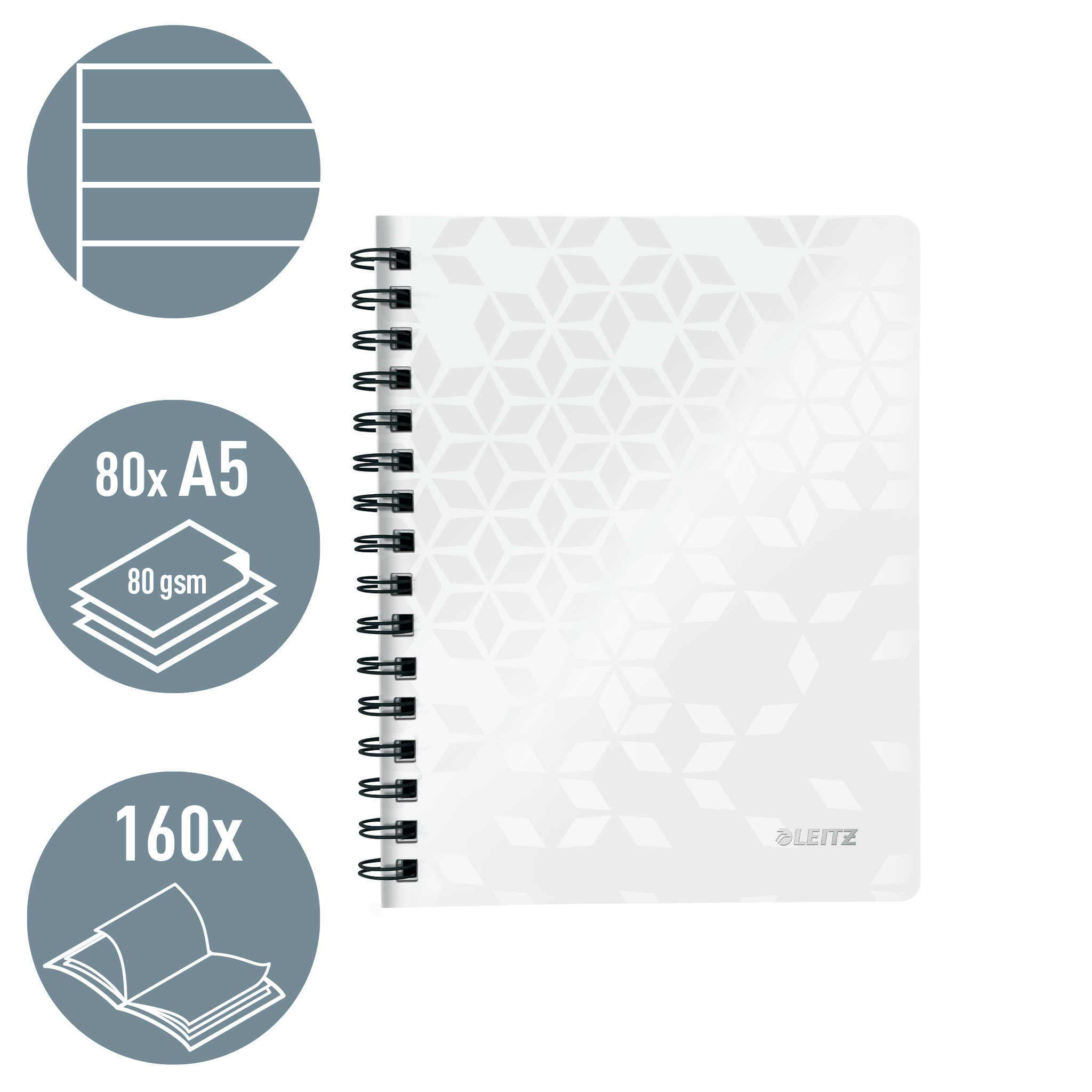 Caiet birou spira a5 dictando alb coperta pp wow leitz [2]