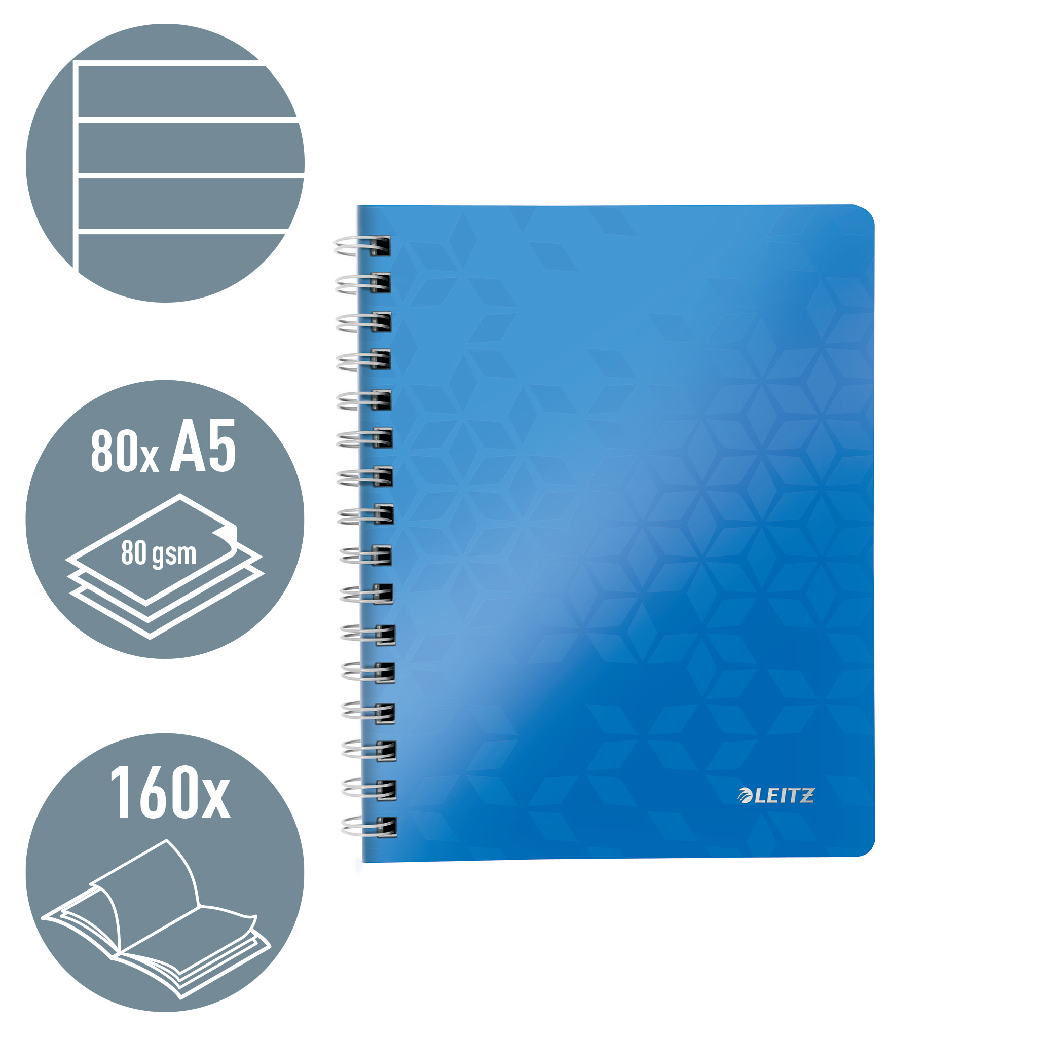 Caiet birou spira a5 dictando albastru coperta pp wow leitz [2]
