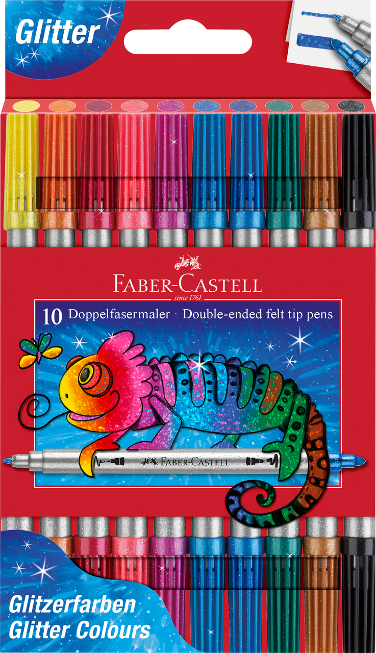 Carioca 10 culori glitter 2 capete faber-castell