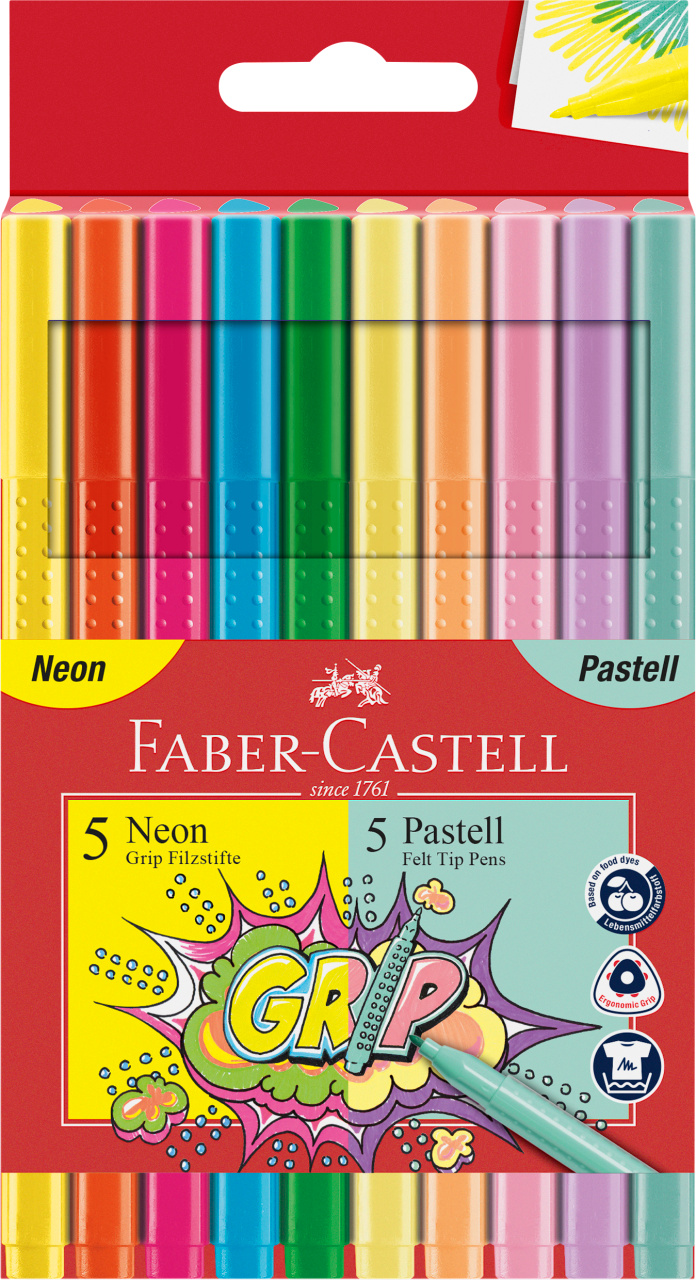 Carioca 10 culori pastel si neon grip faber-castell
