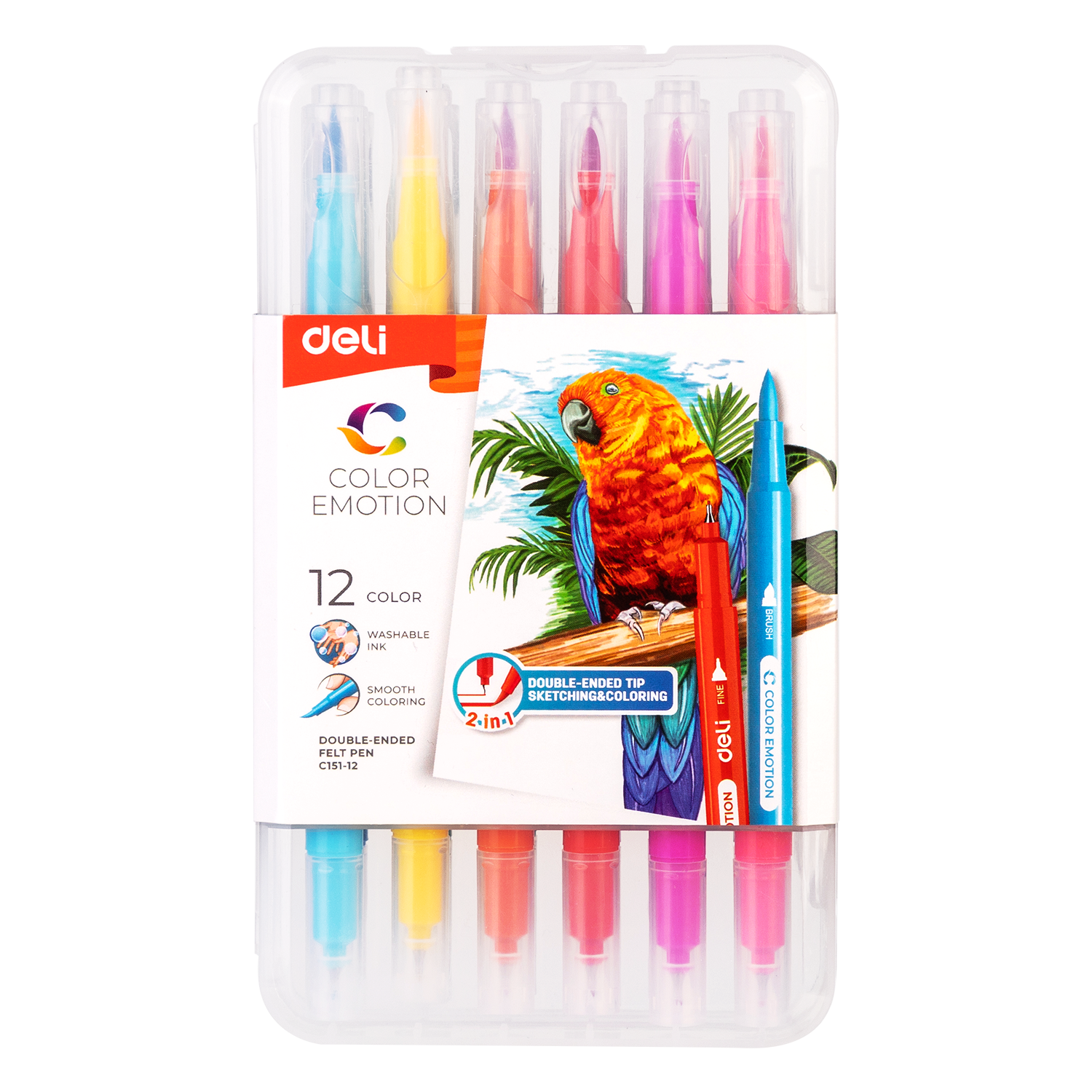 Carioci cu varf pensula 12 culori cutie plastic deli