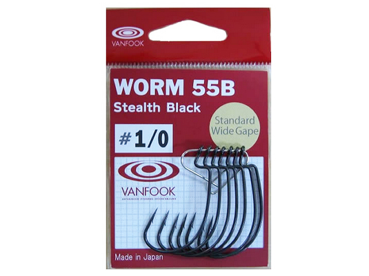 Carlige offset Vanfook Worm-55 Stealth Black Offset Hooks 3/0 [1]