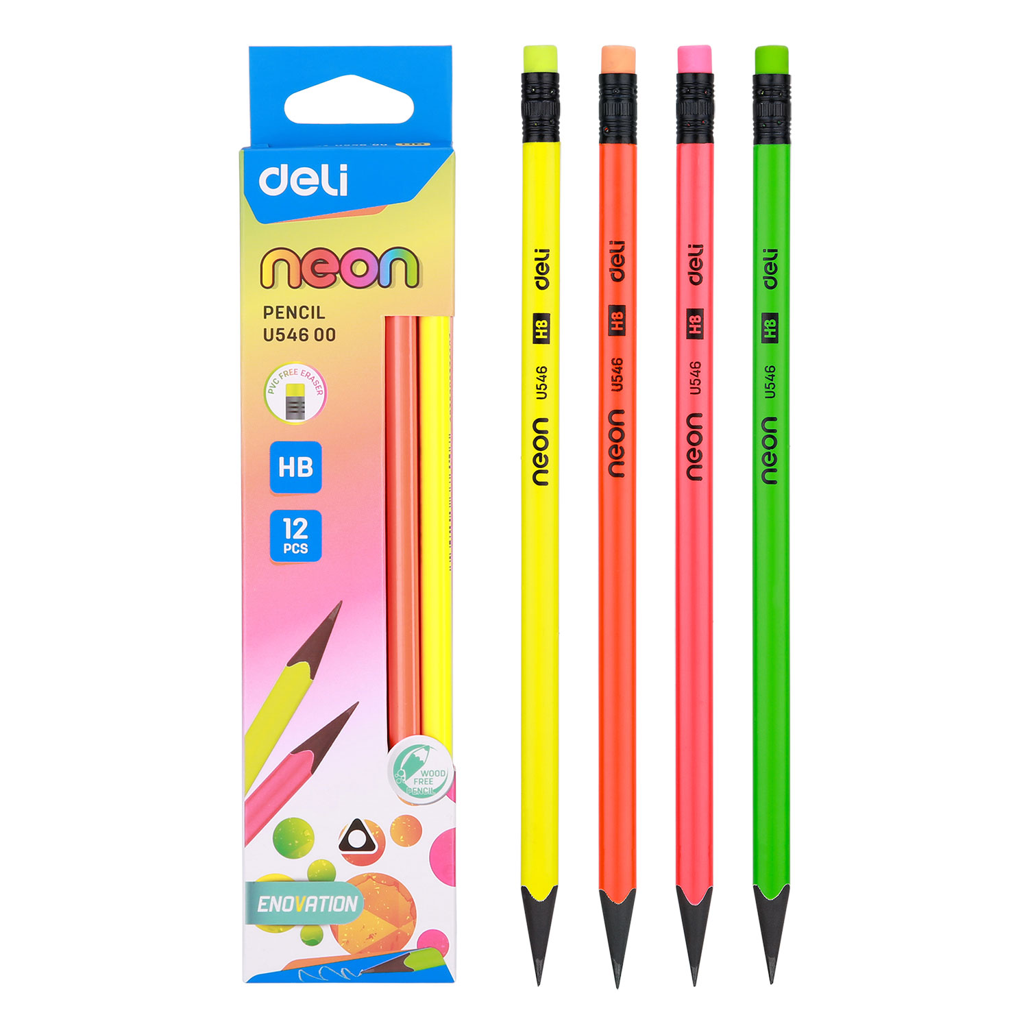 Creion grafit cu guma fara lemn hb neon deli [4]