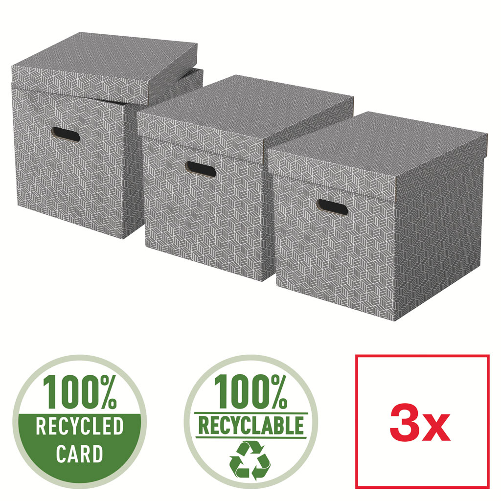 Cutie depozitare cu capac 36 x 32 x 31cm gri recycled fsc 3/set esselte [1]