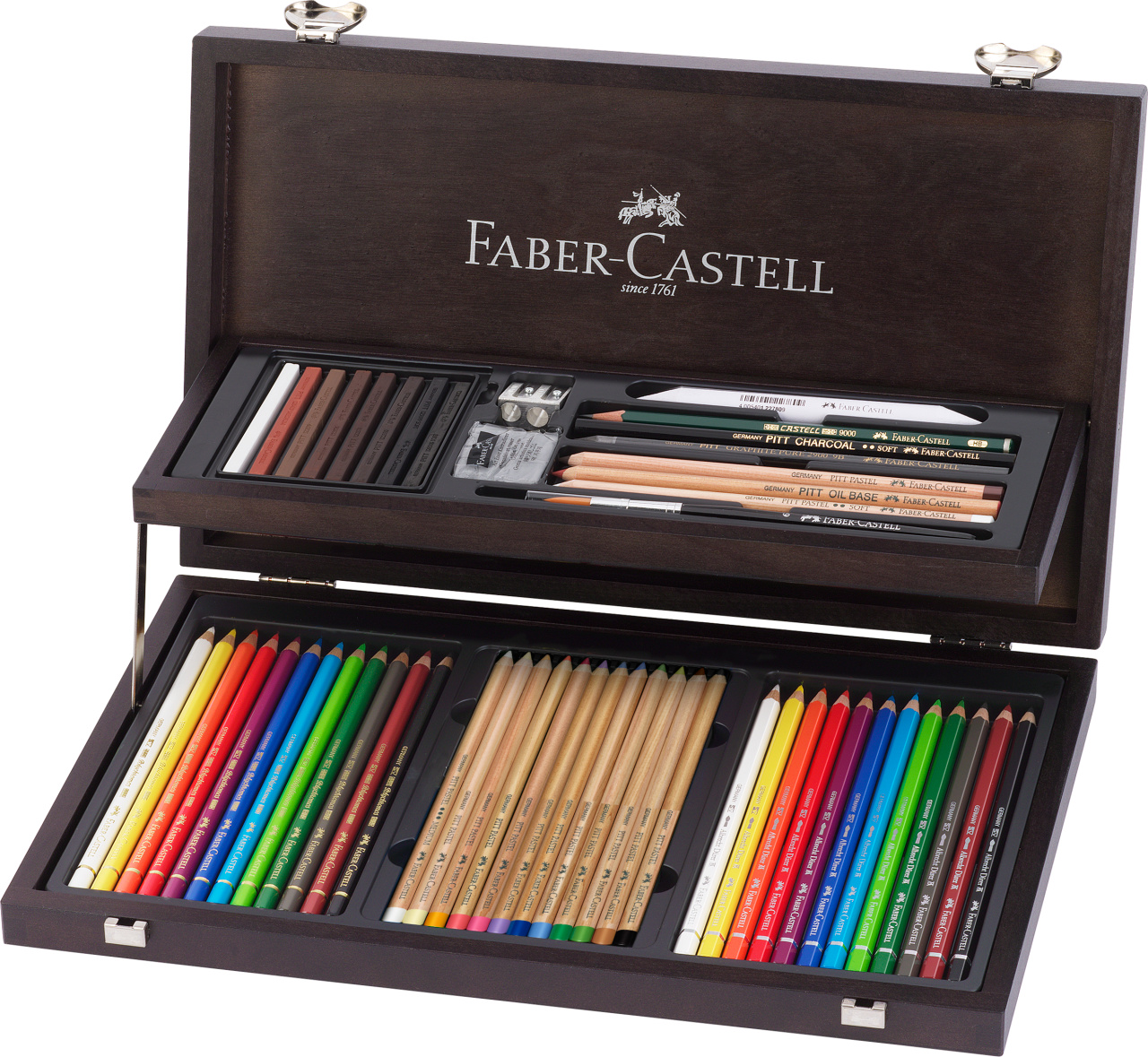 Figurine de pictat, Ipsos, Lemn, Polistiren - Cutie lemn compendium arta si grafica faber-castell