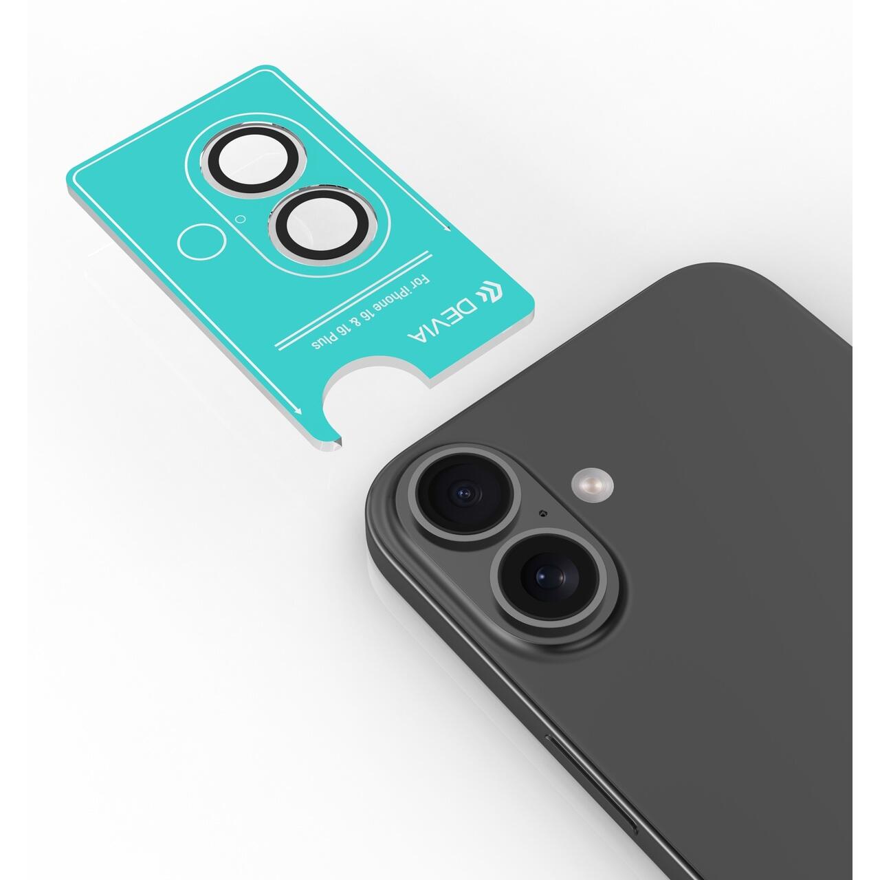 Devia Folie Sticla Camera Peak Series Crystal iPhone 16 / 16 Plus pachet de 2 buc Transparent [3]