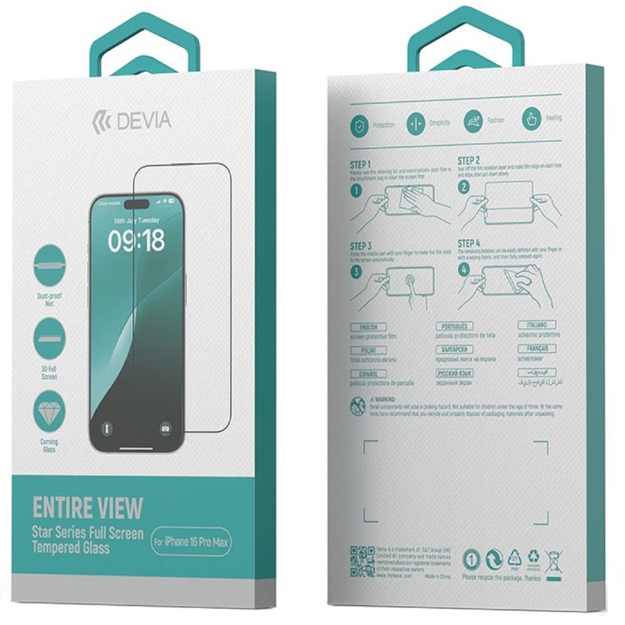 Devia Folie Sticla Star Series Full Screen Entire View iPhone 16 Pro Max Negru [5]