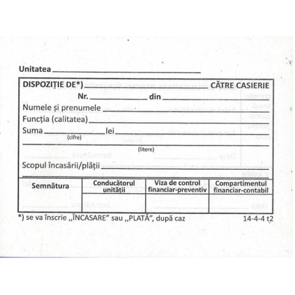 Registre și cuburi de hârtie - Dispozitie plata casa
