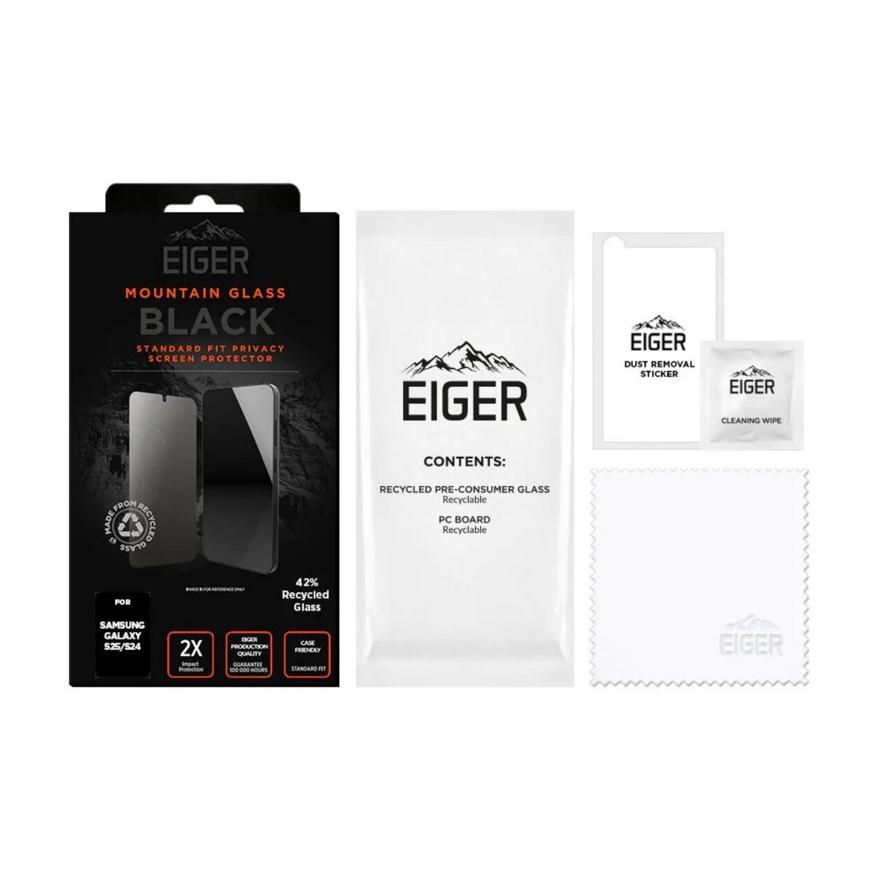 Eiger Folie Sticla Privacy Mountain Glass GRS Samsung Galaxy S25 / S24 Black [2]