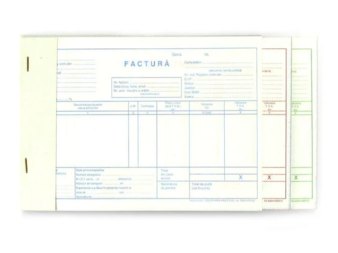 Registre și cuburi de hârtie - Factura a5 cu tva gold