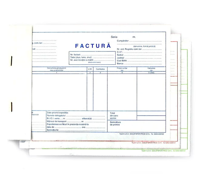 Registre și cuburi de hârtie - Factura a5 fara tva gold
