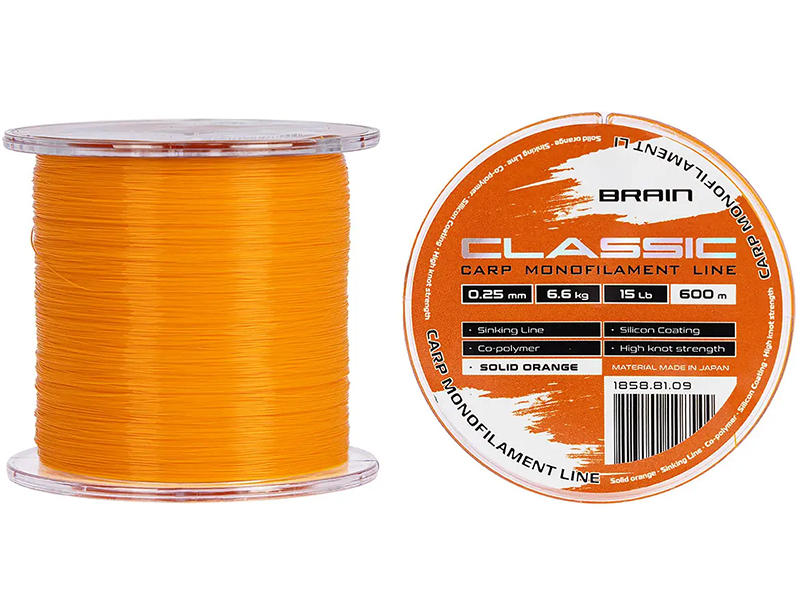 Fir - Fir monofilament Brain Classic Carp Line Solid Orange 600m 0.30mm - 8.8kg