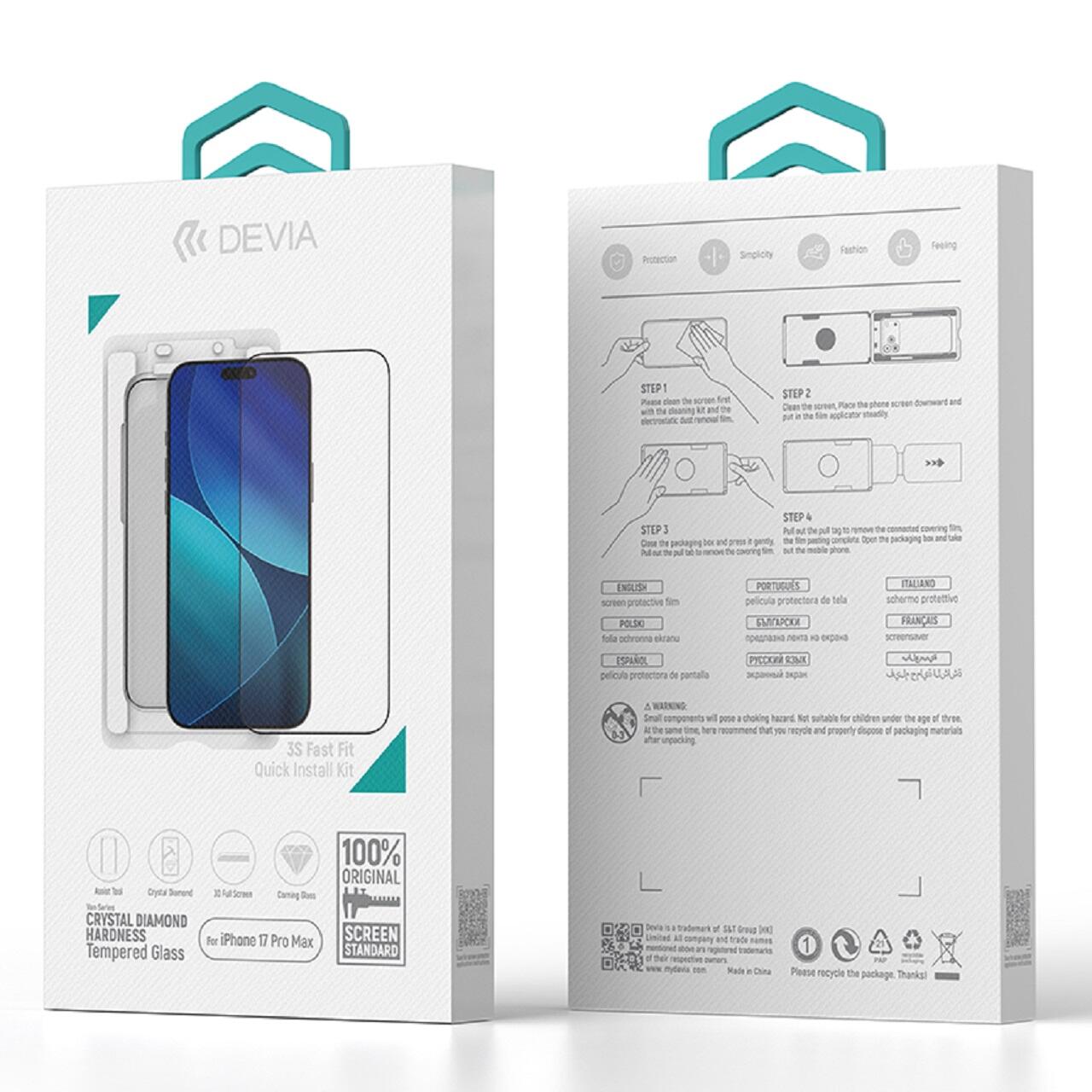 Devia Folie Sticla premium cu aplicator inclus Van Series Crystal Diamond iPhone 17 Pro Max [3]