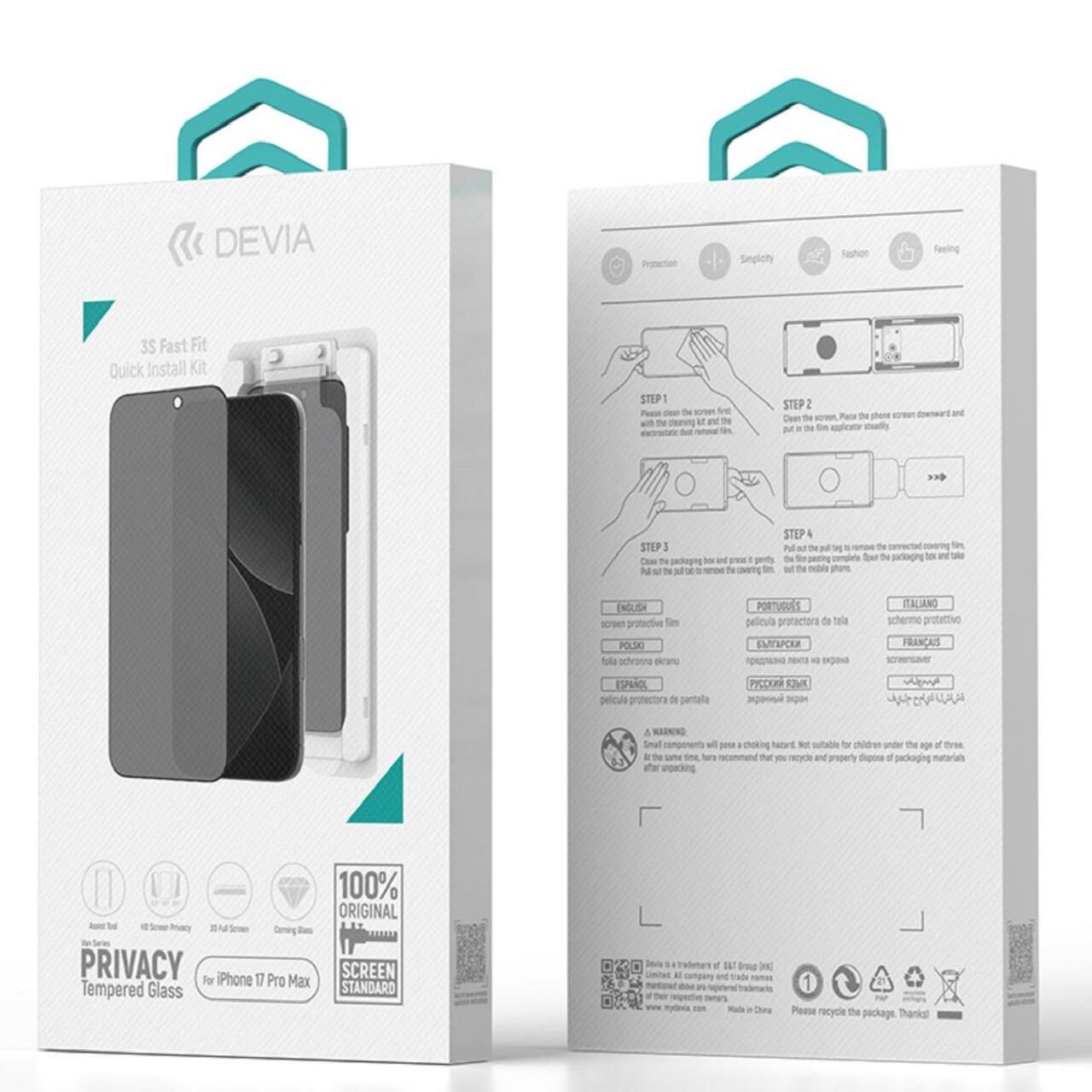 Devia Folie Sticla Privacy premium cu aplicator inclus Van Series, Full Screen, iPhone 17 Pro Max [6]