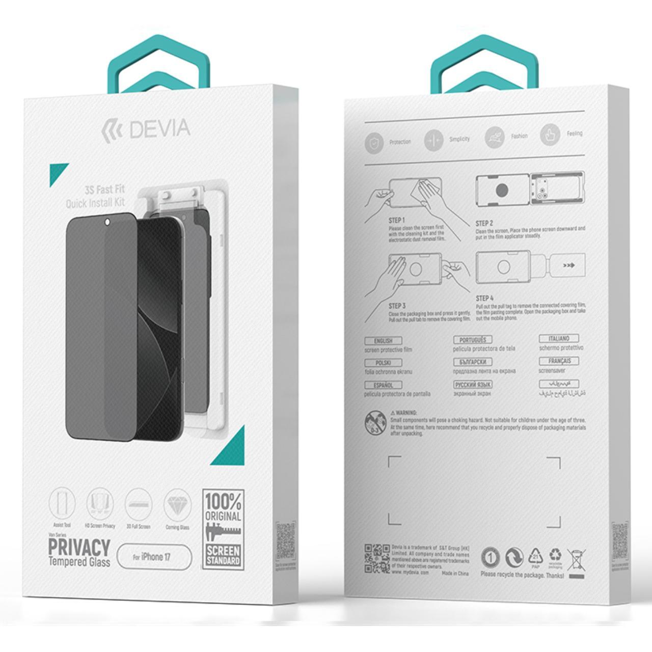 Devia Folie Sticla Privacy premium cu aplicator inclus Van Series, Full Screen, iPhone 17 [1]