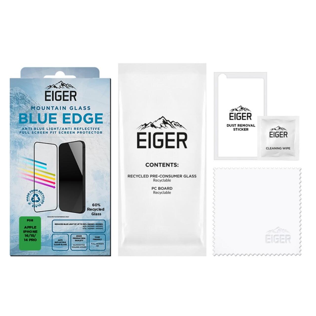 Eiger Folie Sticla Anti-Blue Light Mountain Blue Edge GRS iPhone 16 / 15 / 14 Pro [2]