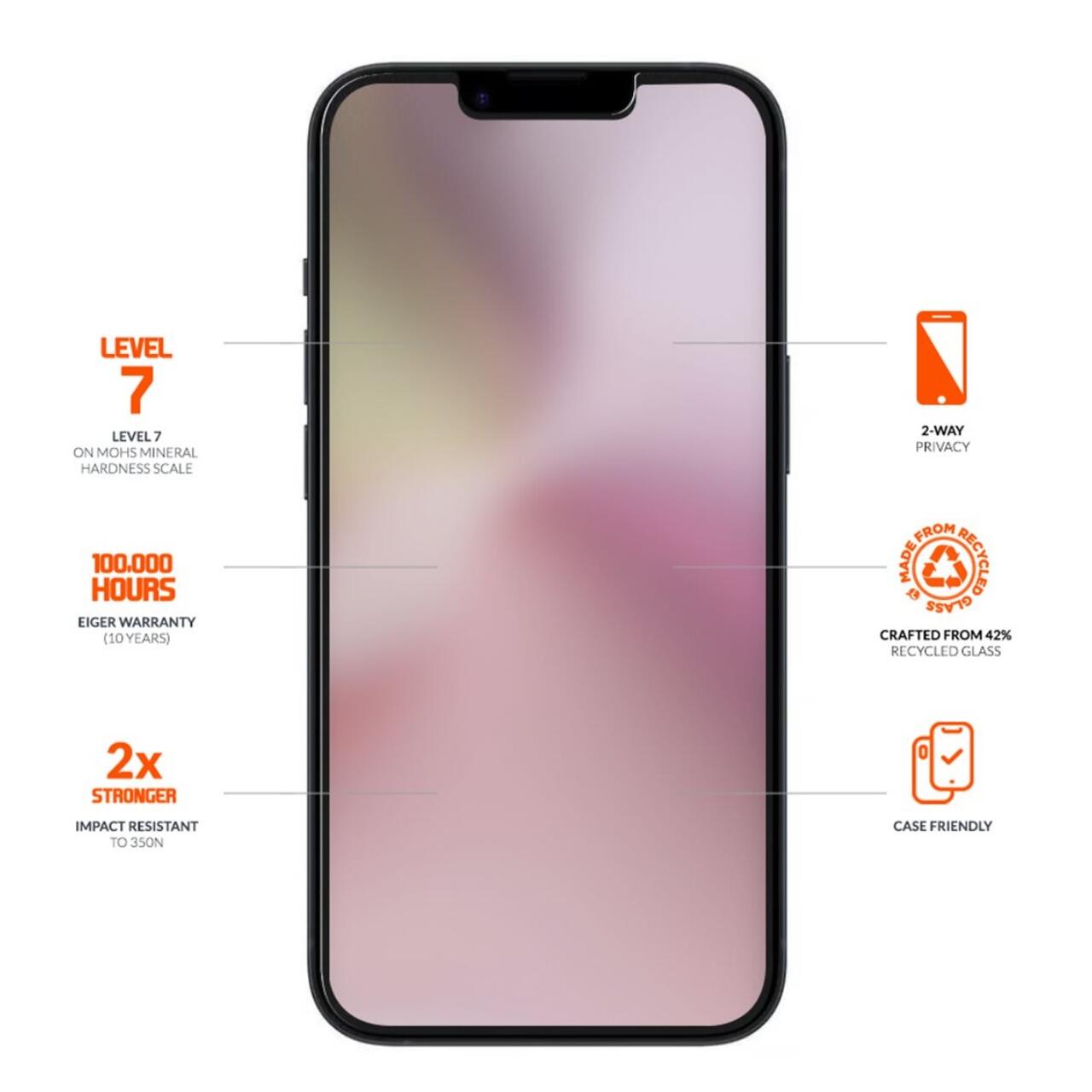 Folii Telefoane - Eiger Folie Sticla Privacy Mountain Glass GRS iPhone 17e /iPhone 16e / iPhone 14 / iPhone 13 / iPhone 13 Pro Negru