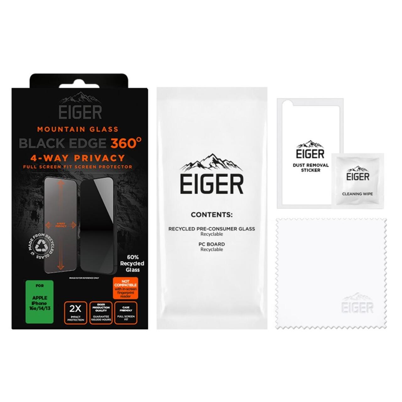 Eiger Folie Sticla Privacy Mountain Black Edge 360 GRS iPhone 17e /iPhone 16e / iPhone 14 / iPhone 13 / iPhone 13 Pro [1]