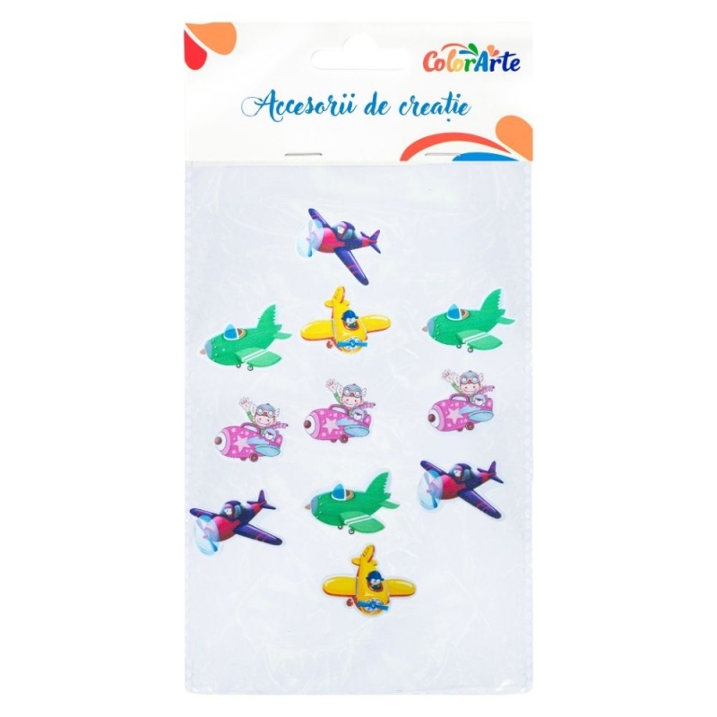 Birotică și Papetărie - Forme decorative - hartie gumata autoadeziva - avioane, Colorarte, MTCR-EA706, set 12 buc