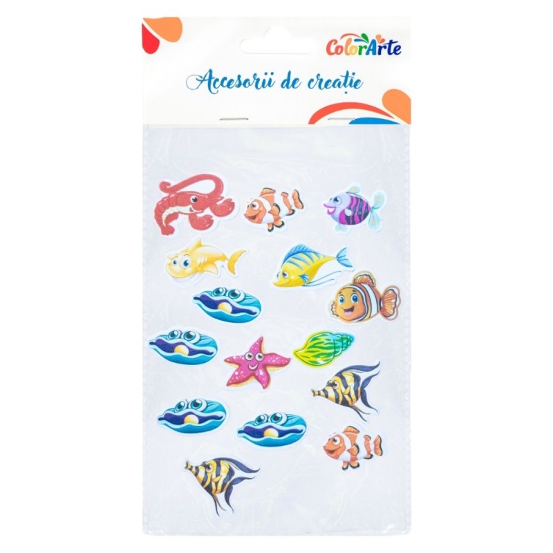 Birotică și Papetărie - Forme decorative - hartie gumata autoadeziva - diverse ocean, Colorarte, MTCR-EA502, set 32 buc