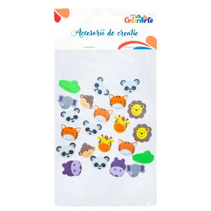 Birotică și Papetărie - Forme decorative - hartie gumata autoadeziva - diverse animale, Colorarte, MTCR-EA241, set 22 buc