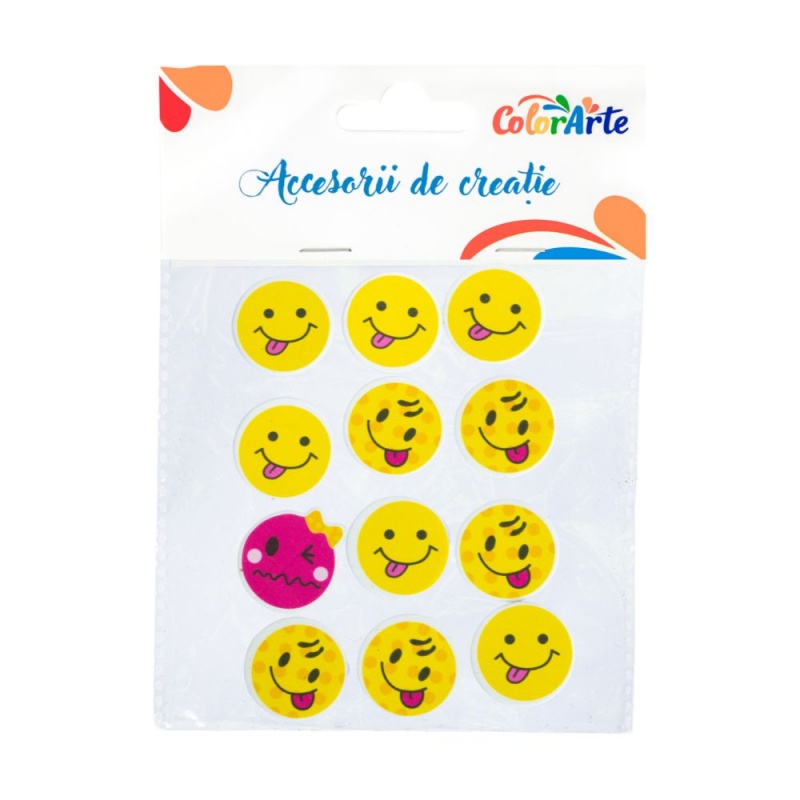 Birotică și Papetărie - Forme decorative - hartie gumata autoadeziva - Emoji, Colorarte, 3.6x3.6/3.6x4.5cm, set 12 buc