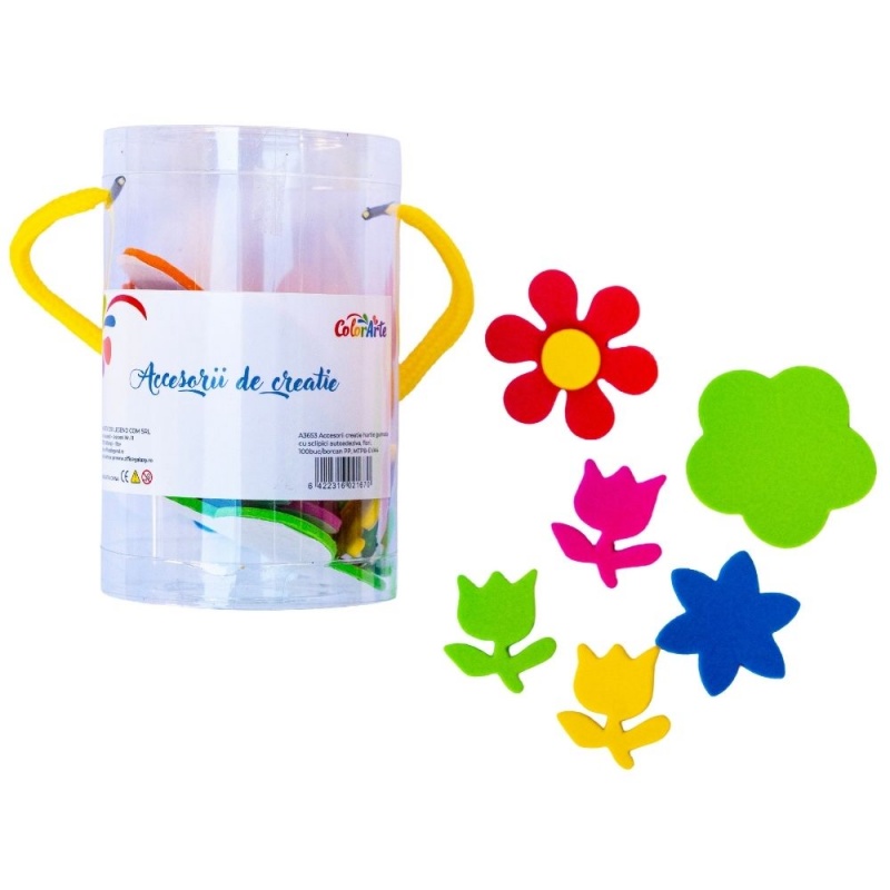 Forme decorative - hartie gumata autoadeziva - flori, diverse culori, cu sclipici, set 100 buc, Colorarte, MTCR-EVA4 [1]