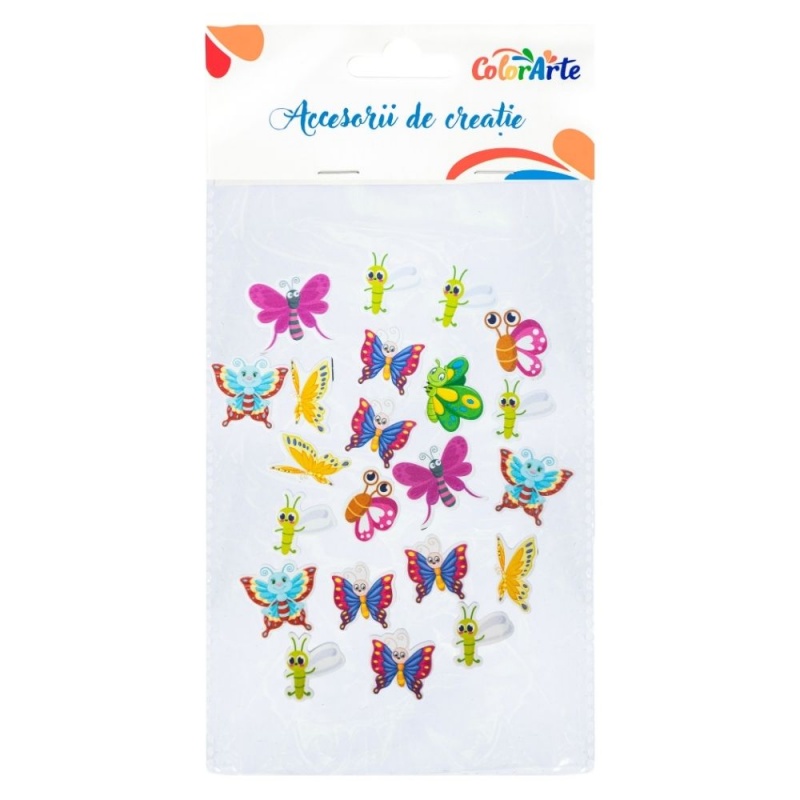 Birotică și Papetărie - Forme decorative - hartie gumata autoadeziva - fluturi diversi, Colorarte, MTCR-EA711, set 22 buc