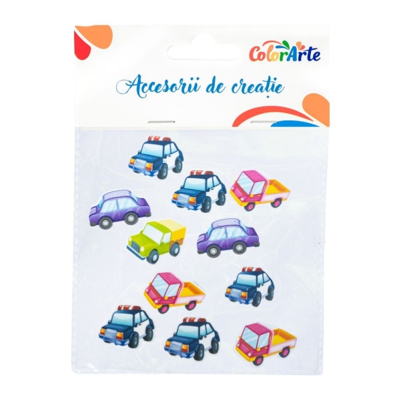 Birotică și Papetărie - Forme decorative - hartie gumata autoadeziva - masini diverse, Colorarte, MTCR-EA705, set 11 buc