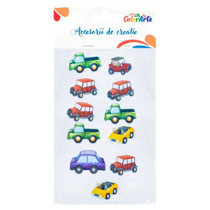Birotică și Papetărie - Forme decorative - hartie gumata autoadeziva - masini diverse, Colorarte, MTCR-EA704, set 11 buc