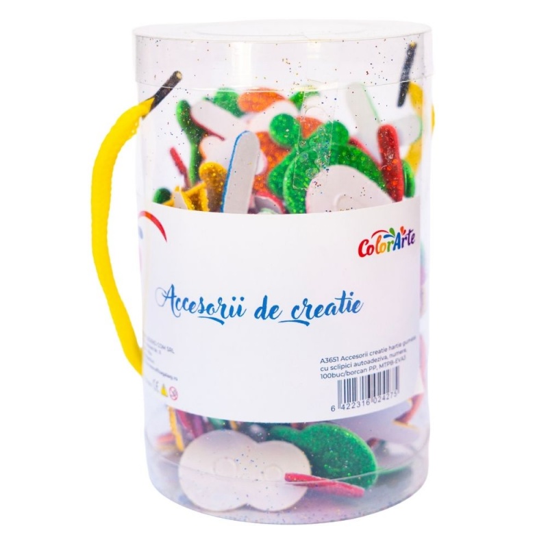 Birotică și Papetărie - Forme decorative - hartie gumata autoadeziva - numere / figuri, diverse culori, cu sclipici, set 100 buc, Colorarte, MTCR