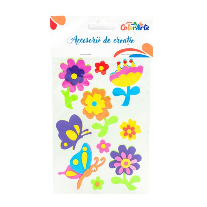 Birotică și Papetărie - Forme decorative - hartie gumata - flori si fluturi, 62-42mm, Colorarte