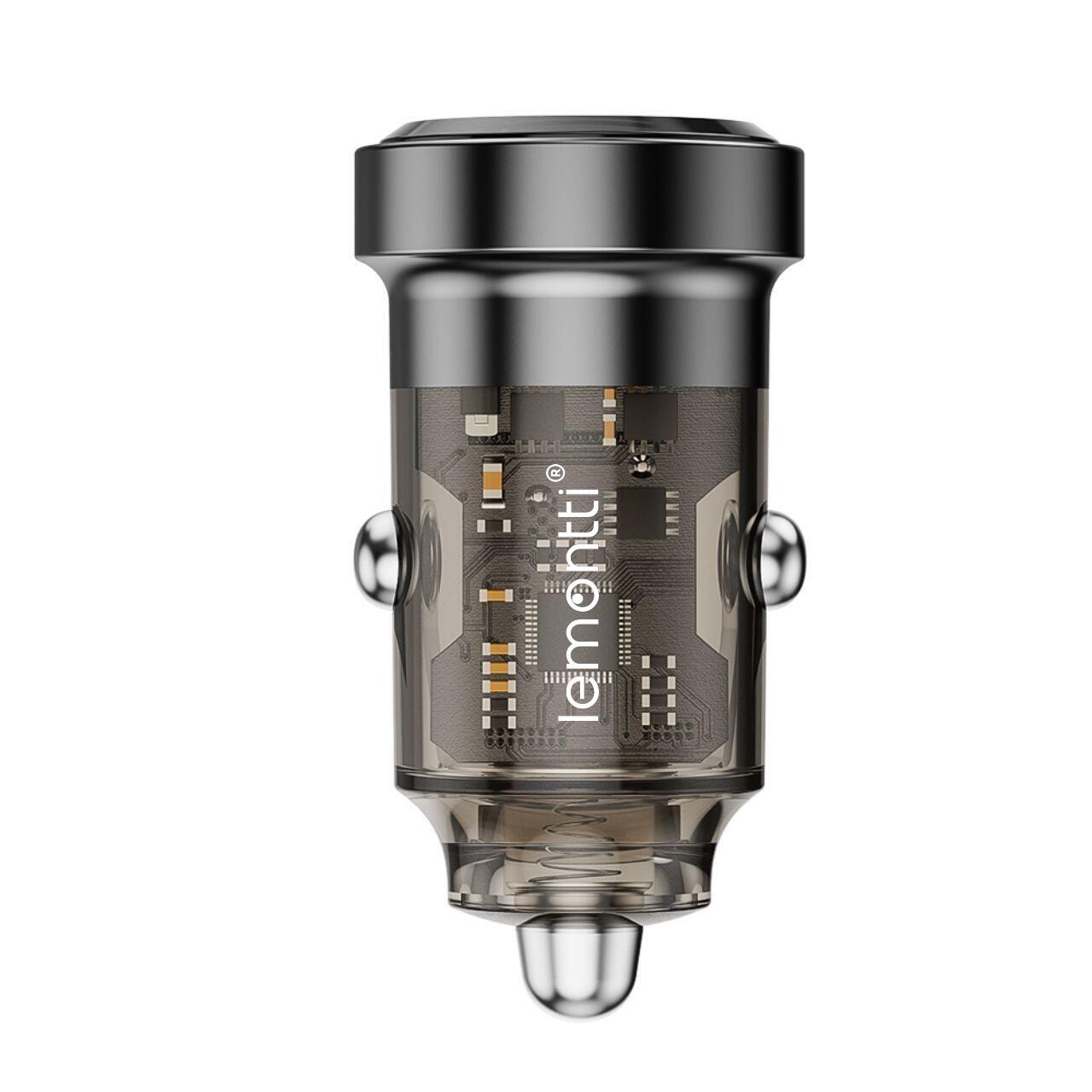 Lemontti Incarcator Auto Fast Charge 45W 2 porturi PD Type-C 45W + USB-A QC 3.0 Transparent / Negru [2]