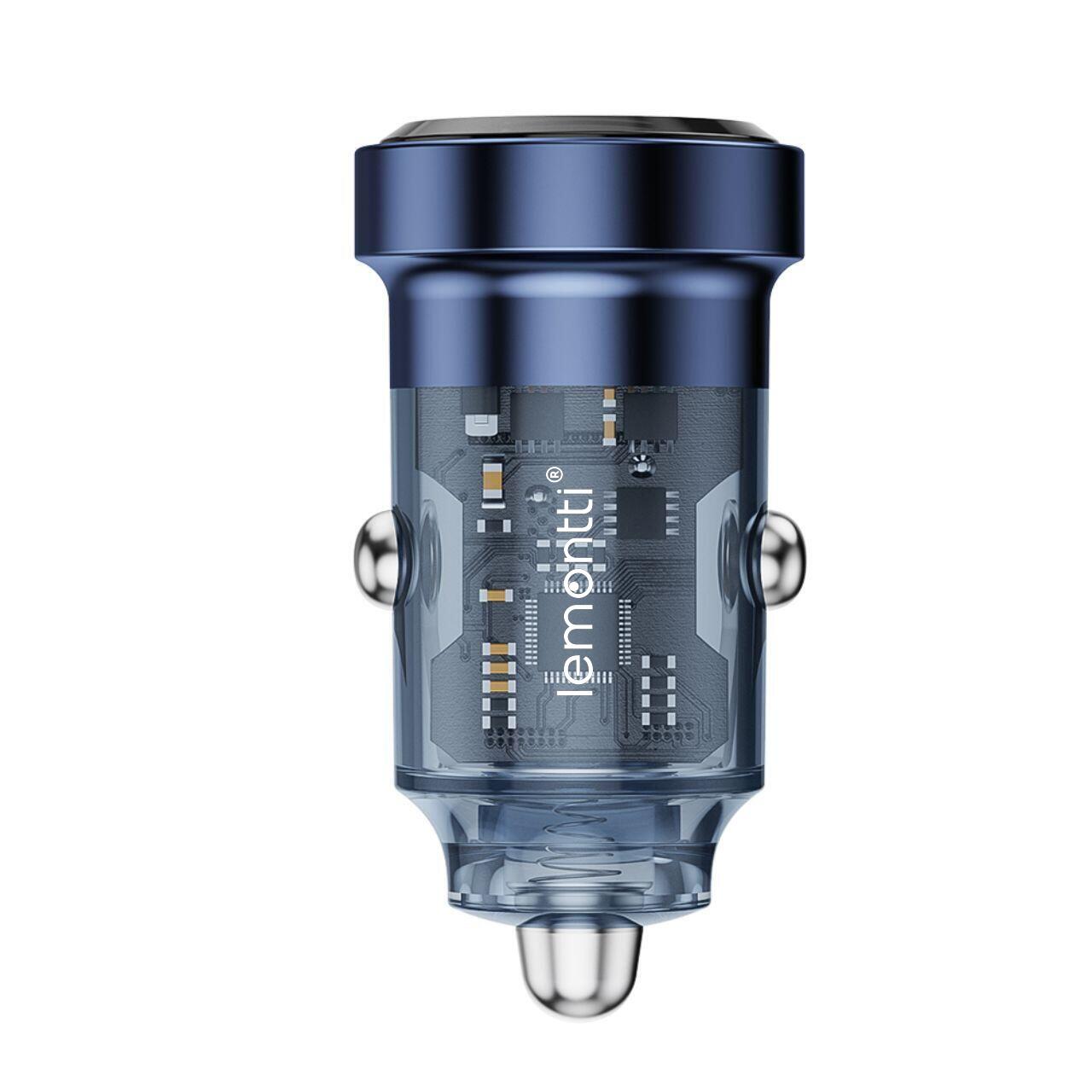 Lemontti Incarcator Auto Fast Charge 45W 2 porturi PD Type-C 45W + USB-A QC 3.0 Transparent / Albastru [4]