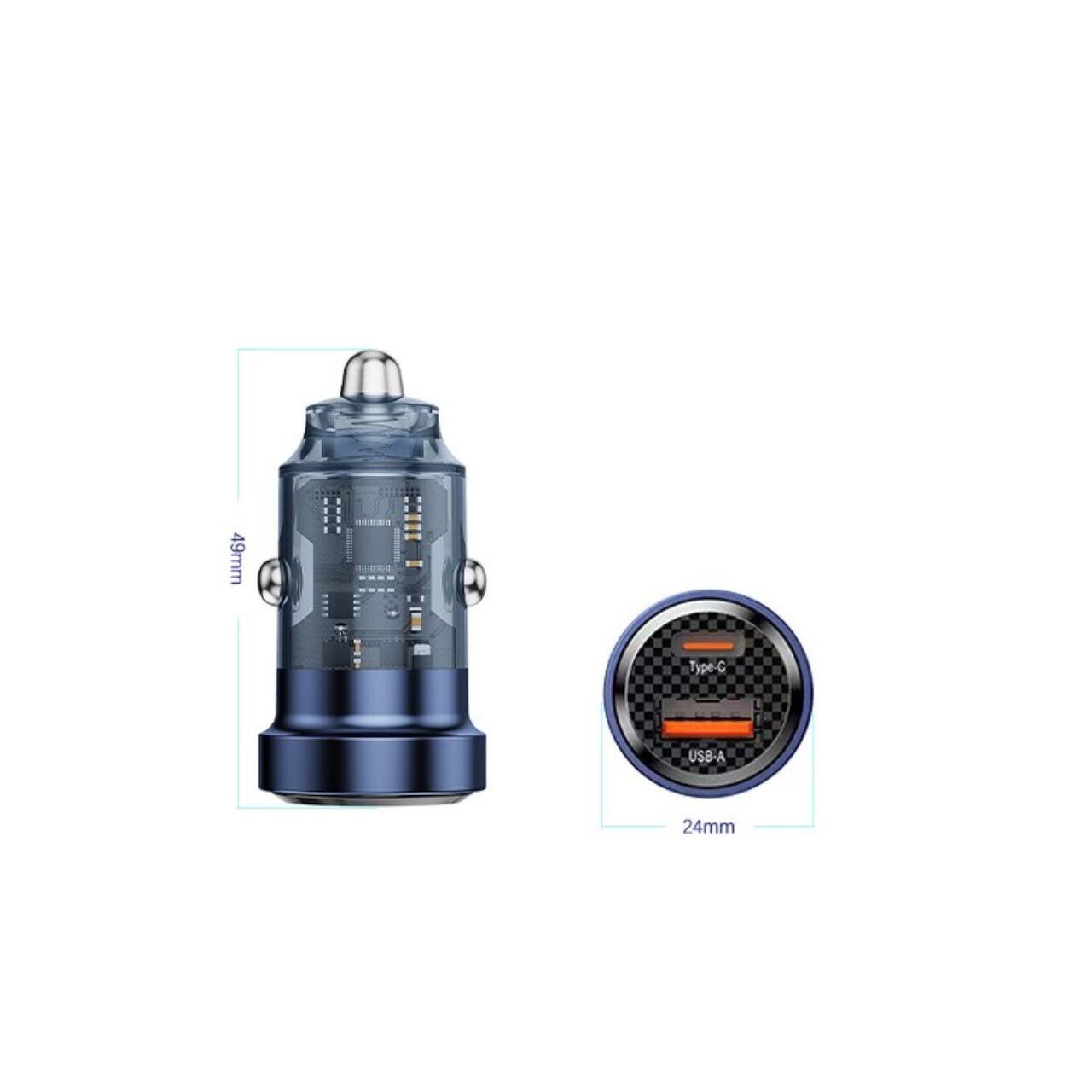 Lemontti Incarcator Auto Fast Charge 45W 2 porturi PD Type-C 45W + USB-A QC 3.0 Transparent / Albastru [3]