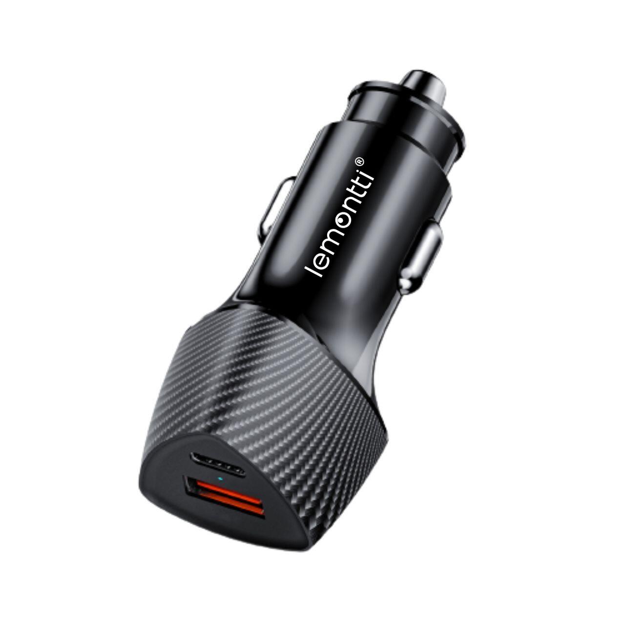 Lemontti Incarcator Auto Super Fast Charge 48W 2 porturi PD Type-C 30W + USB-A QC 3.0 Negru [1]