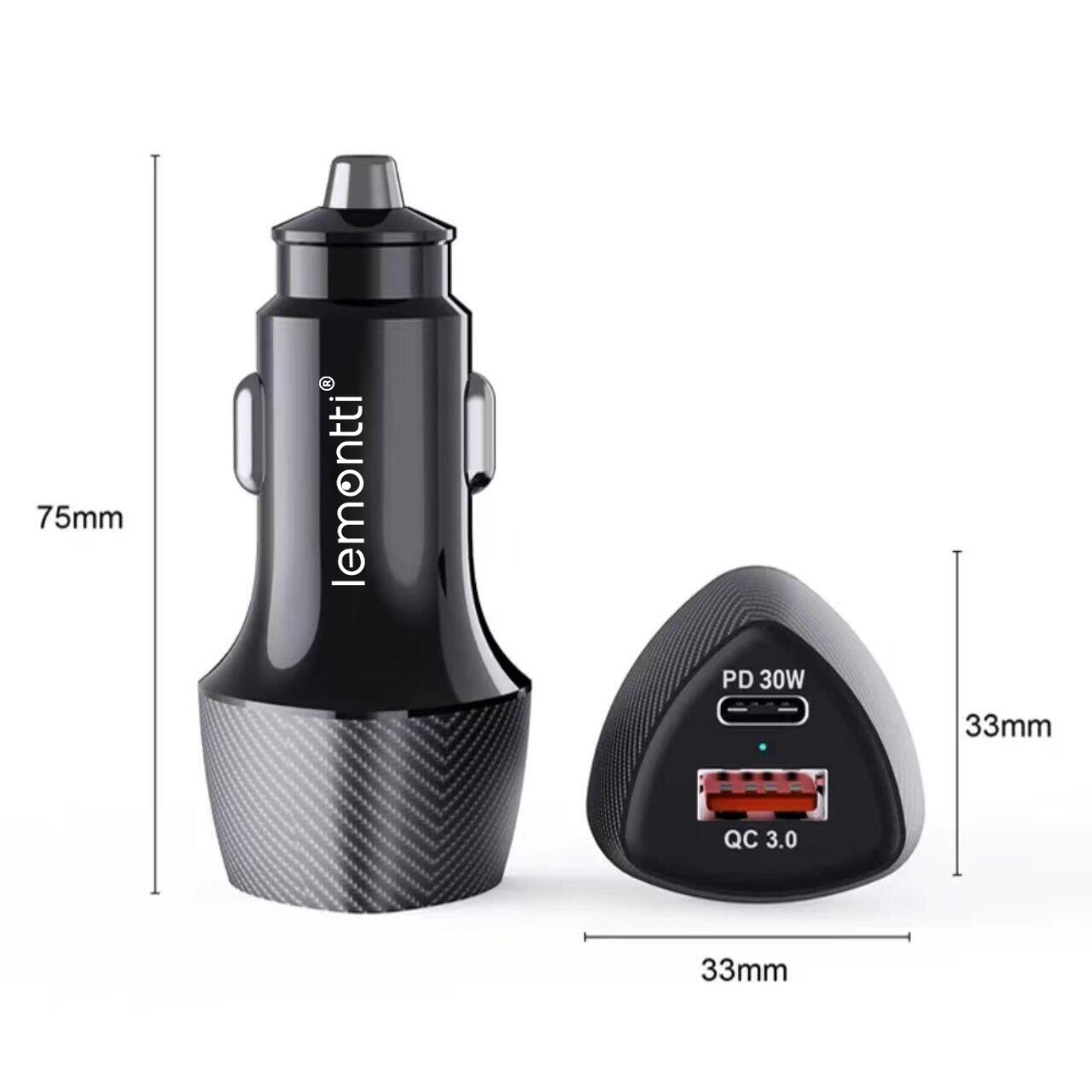 Lemontti Incarcator Auto Super Fast Charge 48W 2 porturi PD Type-C 30W + USB-A QC 3.0 Negru [3]