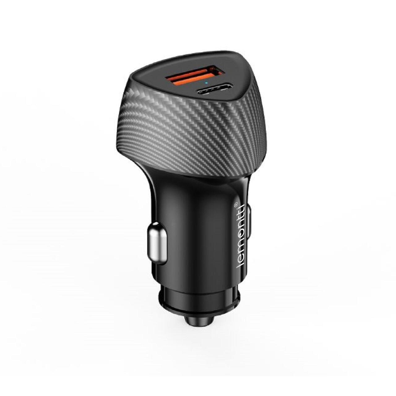 Lemontti Incarcator Auto Super Fast Charge 48W 2 porturi PD Type-C 30W + USB-A QC 3.0 Negru [2]